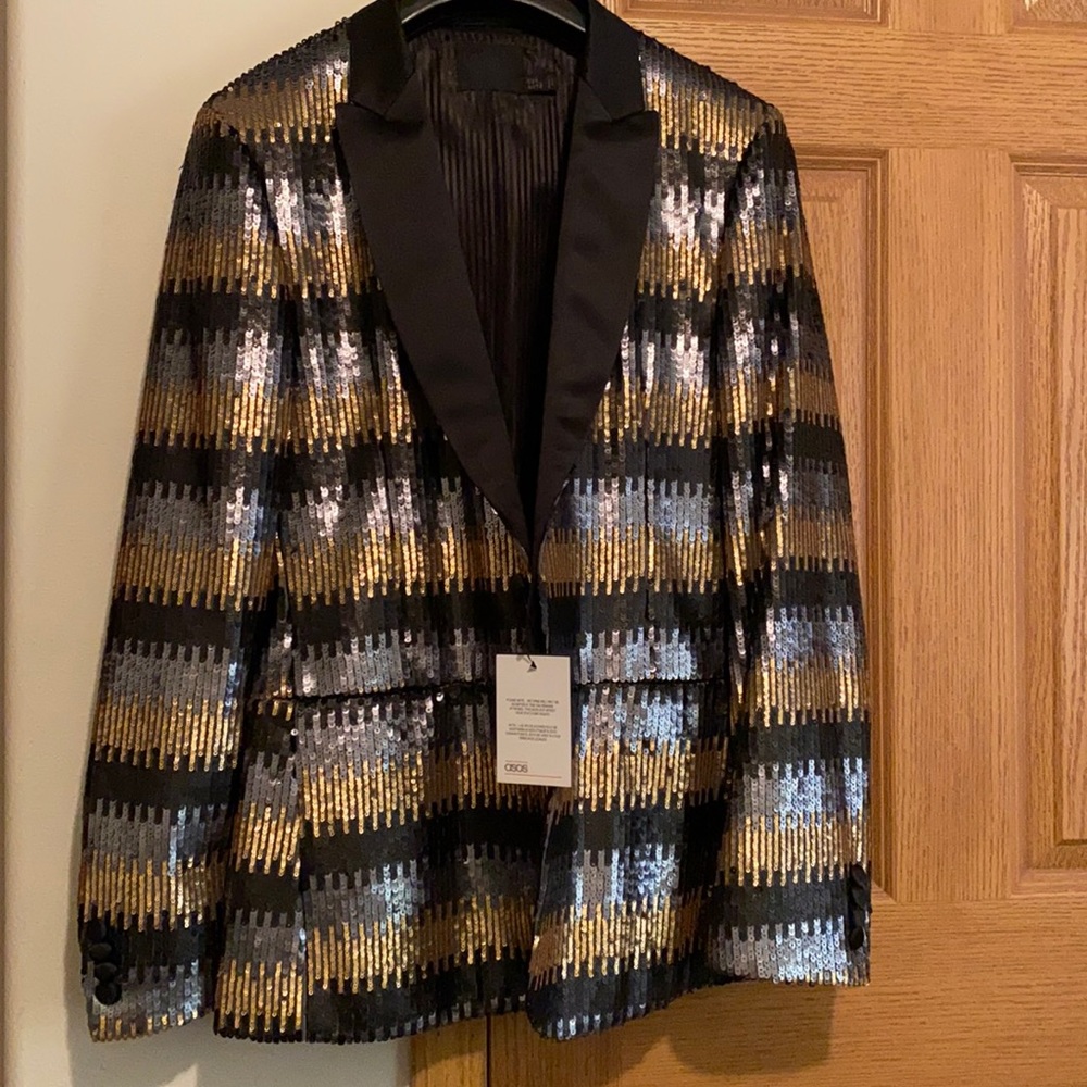 Men Sequins Gold Silver and Black Blazer
